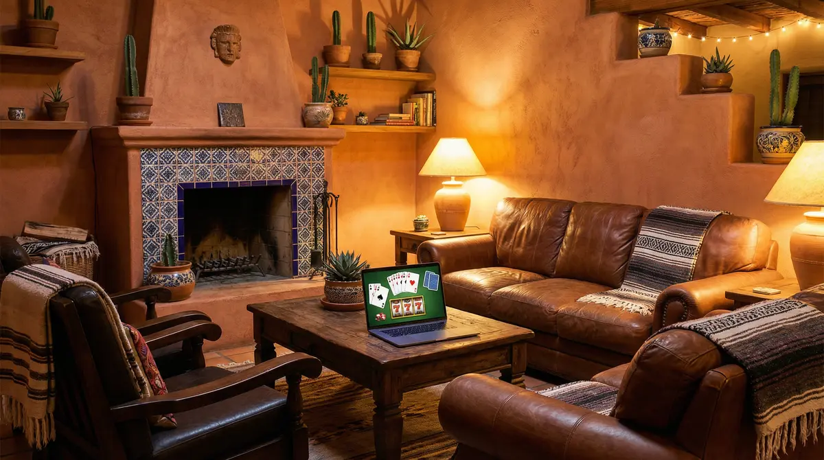 Interior de hogar mexicano acogedor con ambiente de casino